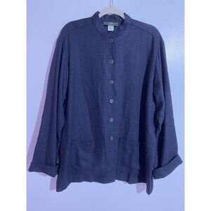 Vintage Orvis Shacket Shirt Women L Black Lagenlook Classic Button Up Minimalist